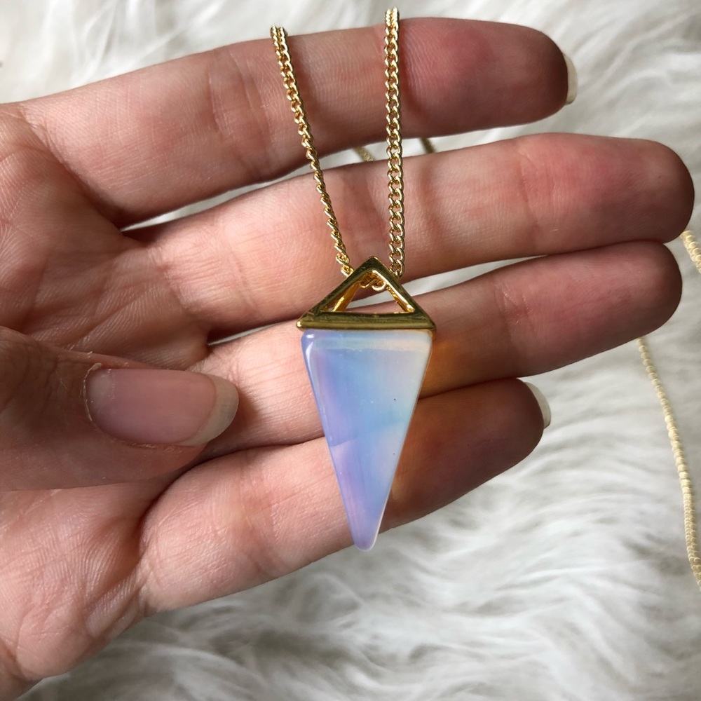 Boho Opalite Pyramid Pendant Crystal Necklace